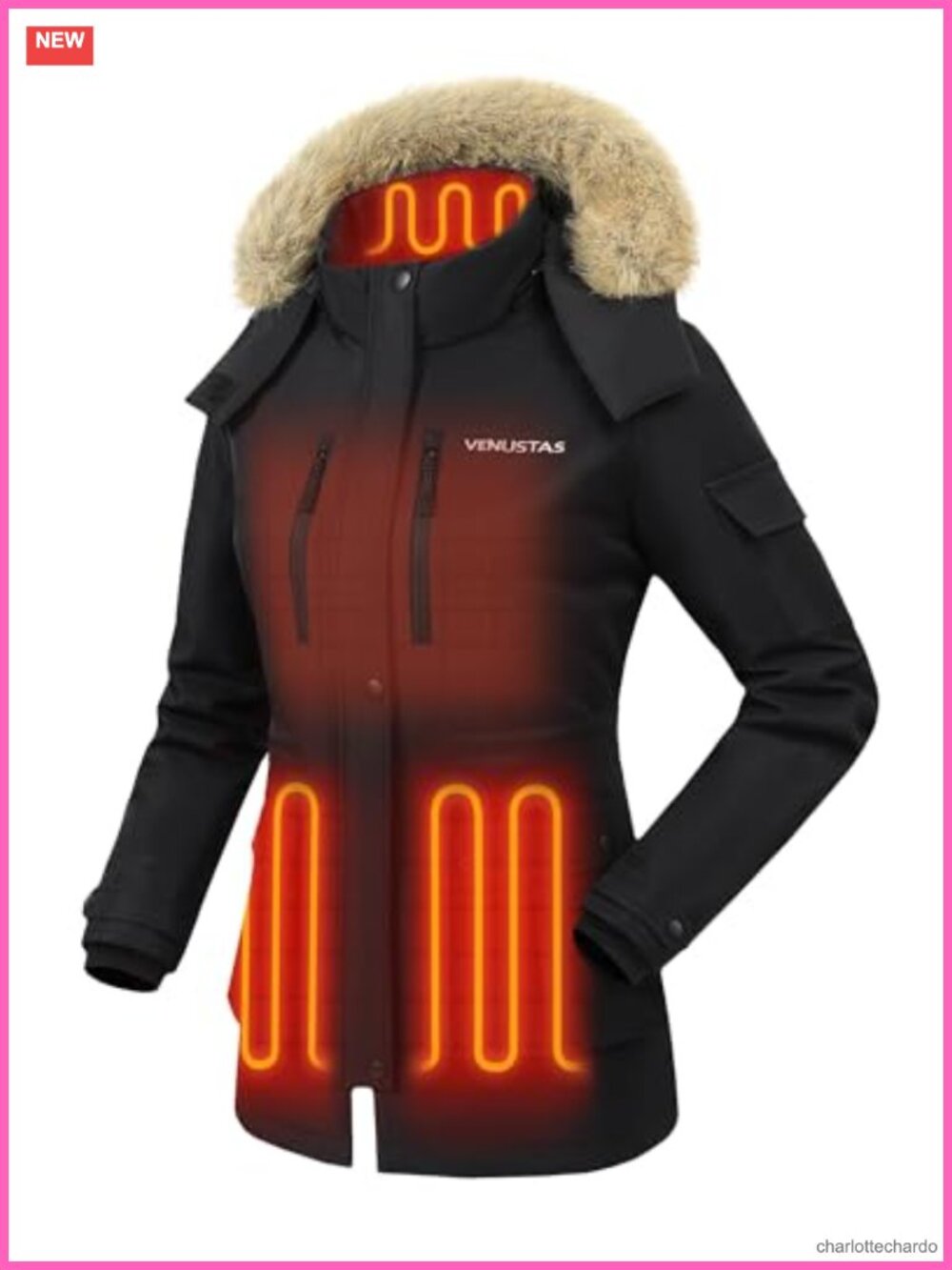 Women's Heated Parka Jacket Waterproof Windproof Battery Powered Winter Coat